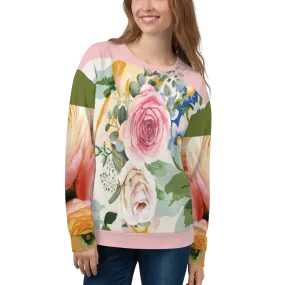 Linen Rose Sweatshirt - Organic Linen Rose Printed Sweatshirt for Women