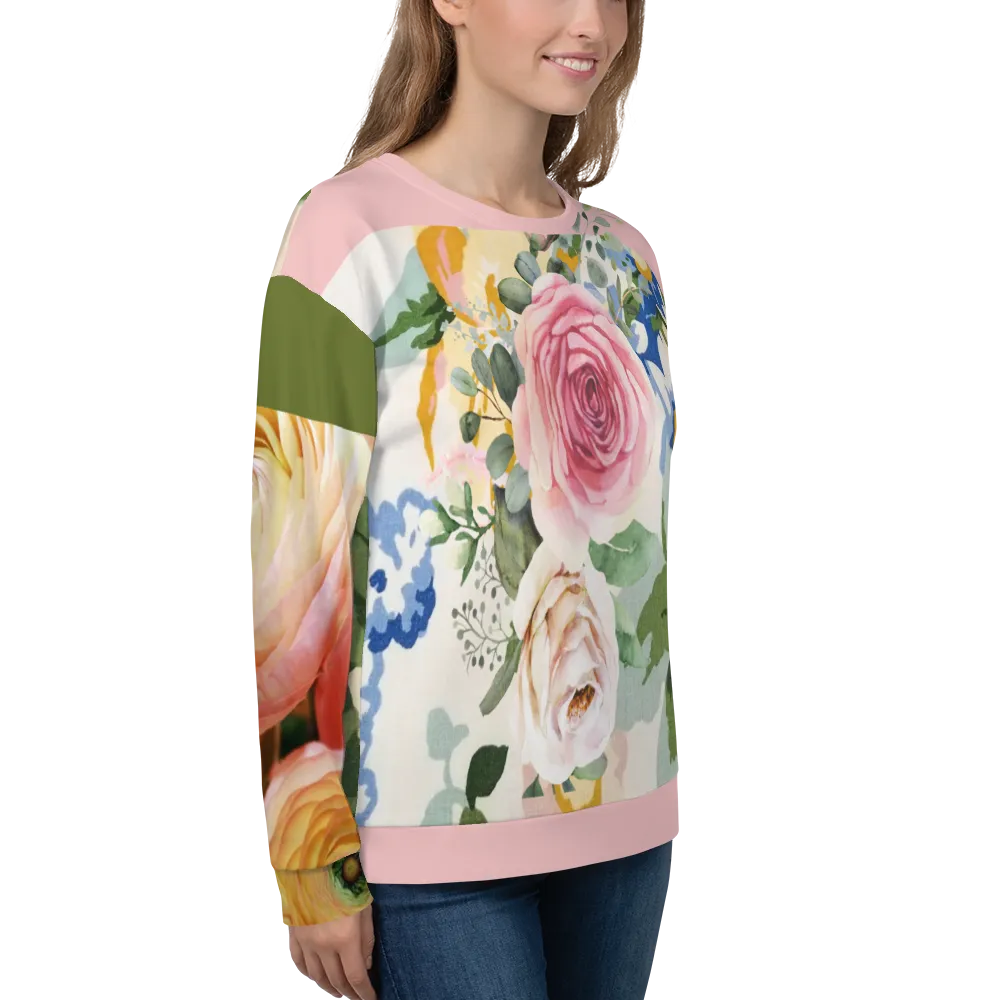 Linen Rose Sweatshirt - Organic Linen Rose Printed Sweatshirt for Women