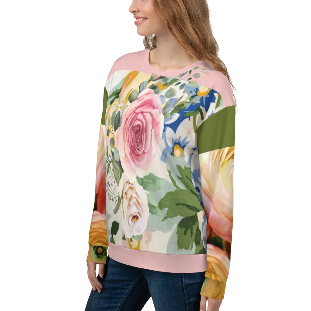 Linen Rose Sweatshirt - Organic Linen Rose Printed Sweatshirt for Women