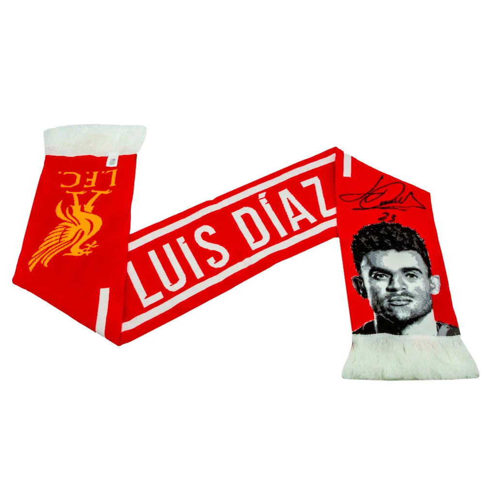 Liverpool FC Luis Diaz Scarf - Google SEO friendly result: Liverpool FC scarf featuring Luis Diaz