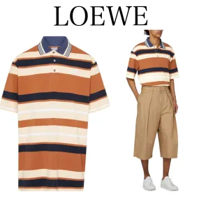 LOEWE  |Stripes Cotton Short Sleeves Oversized Luxury Polos