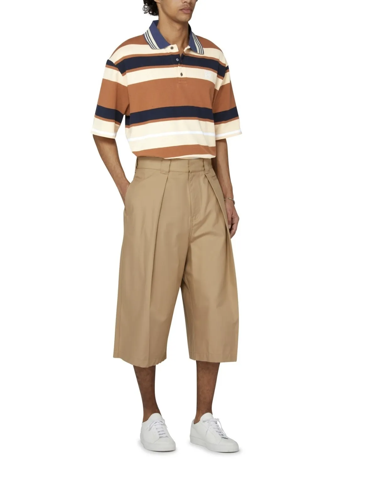 LOEWE  |Stripes Cotton Short Sleeves Oversized Luxury Polos