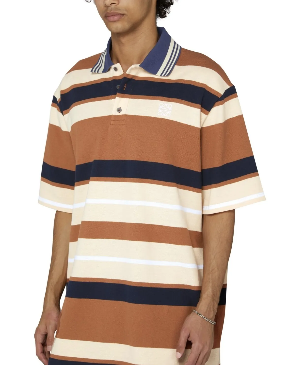 LOEWE  |Stripes Cotton Short Sleeves Oversized Luxury Polos