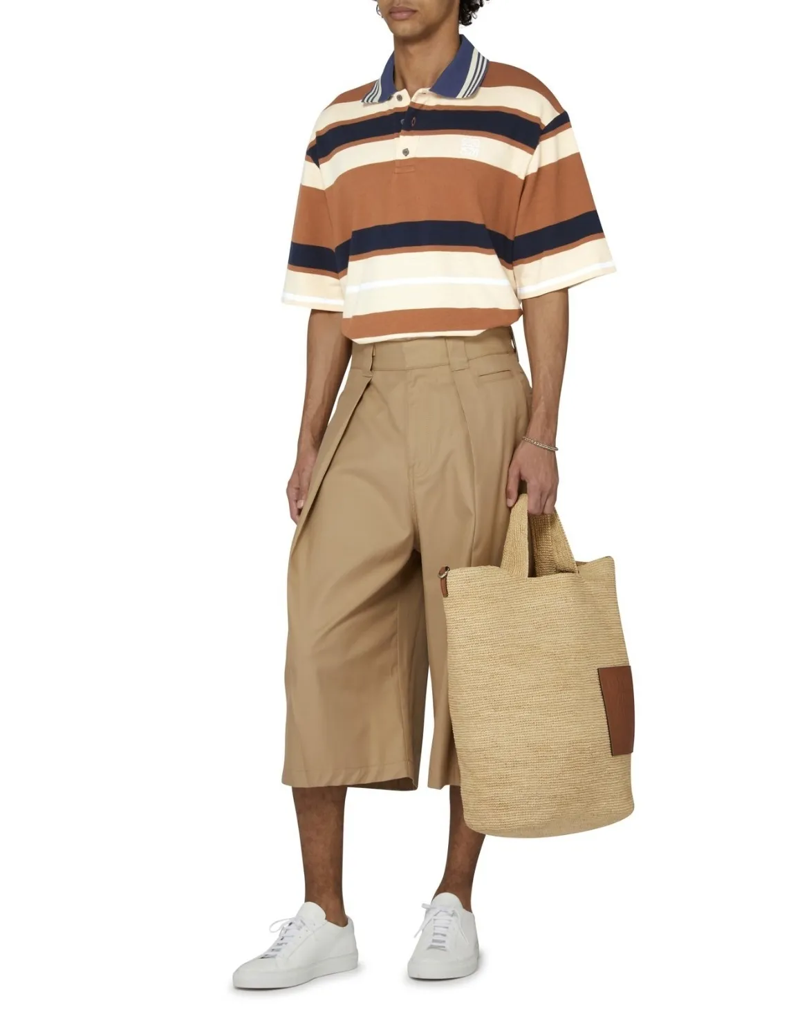 LOEWE  |Stripes Cotton Short Sleeves Oversized Luxury Polos