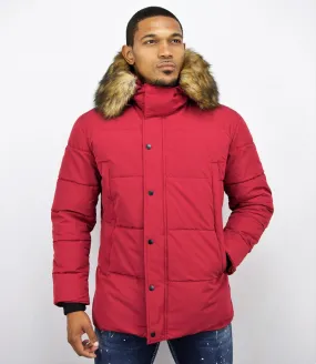 Men Winter Coat With Faux Fur Collar Red |