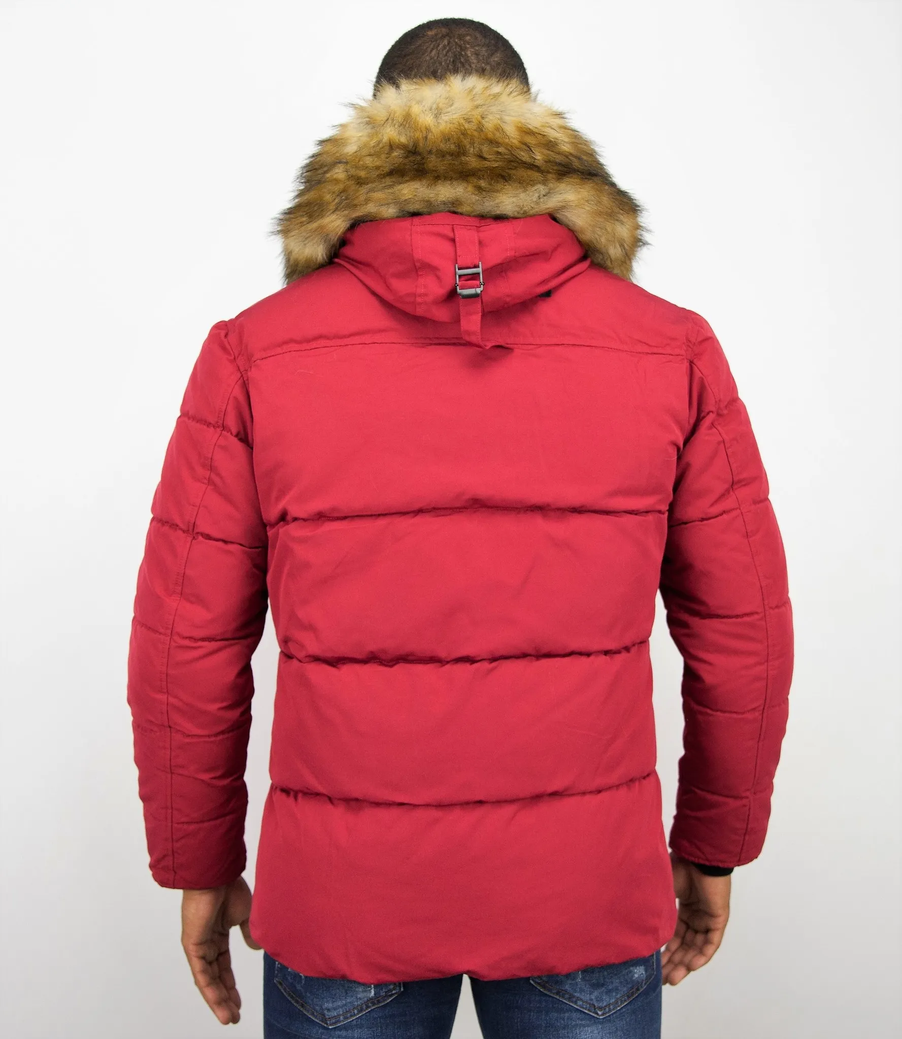 Men Winter Coat With Faux Fur Collar Red |