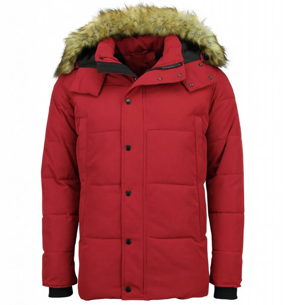 Men Winter Coat With Faux Fur Collar Red |