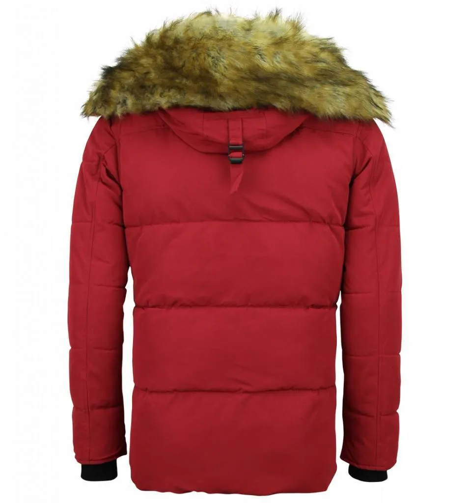 Men Winter Coat With Faux Fur Collar Red |