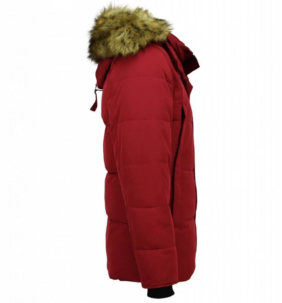 Men Winter Coat With Faux Fur Collar Red |