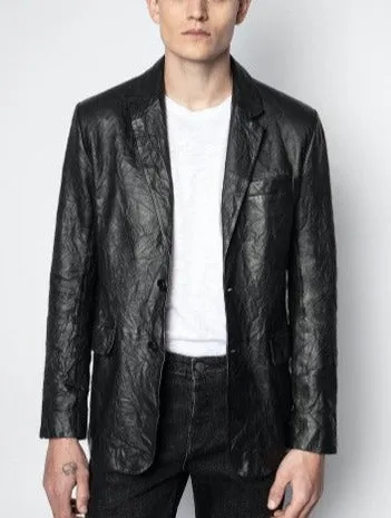 Men's Crushed Leather Blazer Jacket