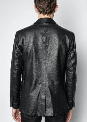 Men's Crushed Leather Blazer Jacket