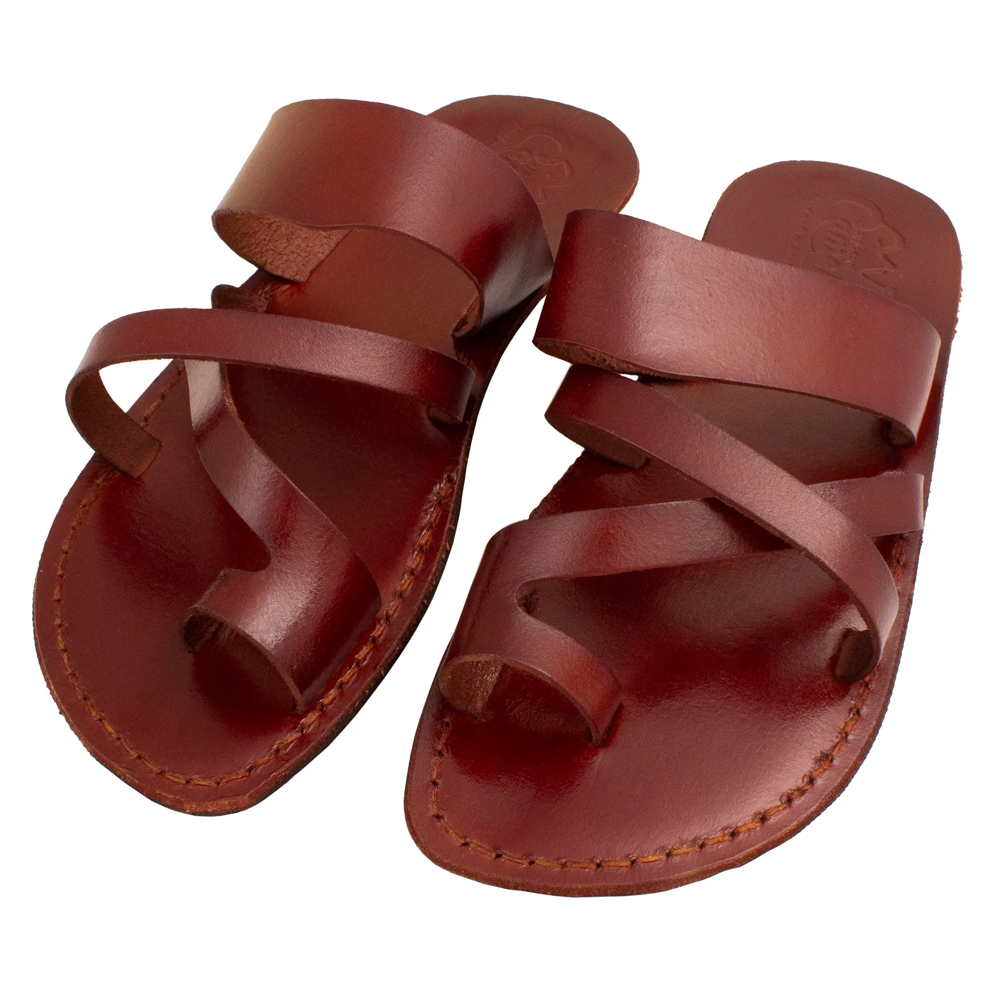 Men's Leather Sandals Flat Strap Camel Handmade Jerusalem