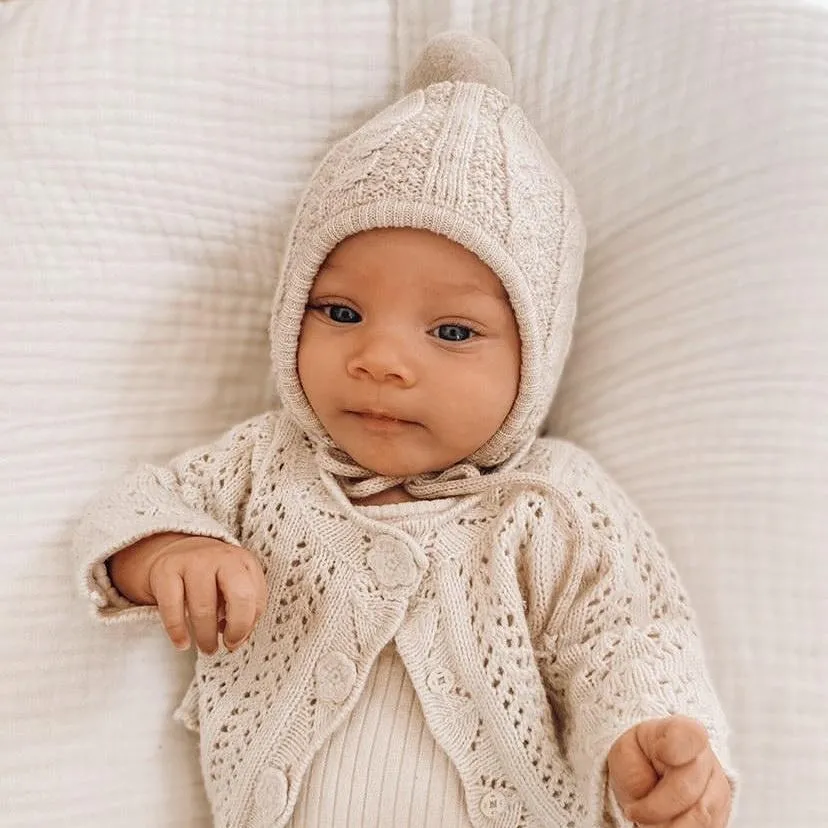 Merino Knit Bonnet - Black, Grey, and Ivory