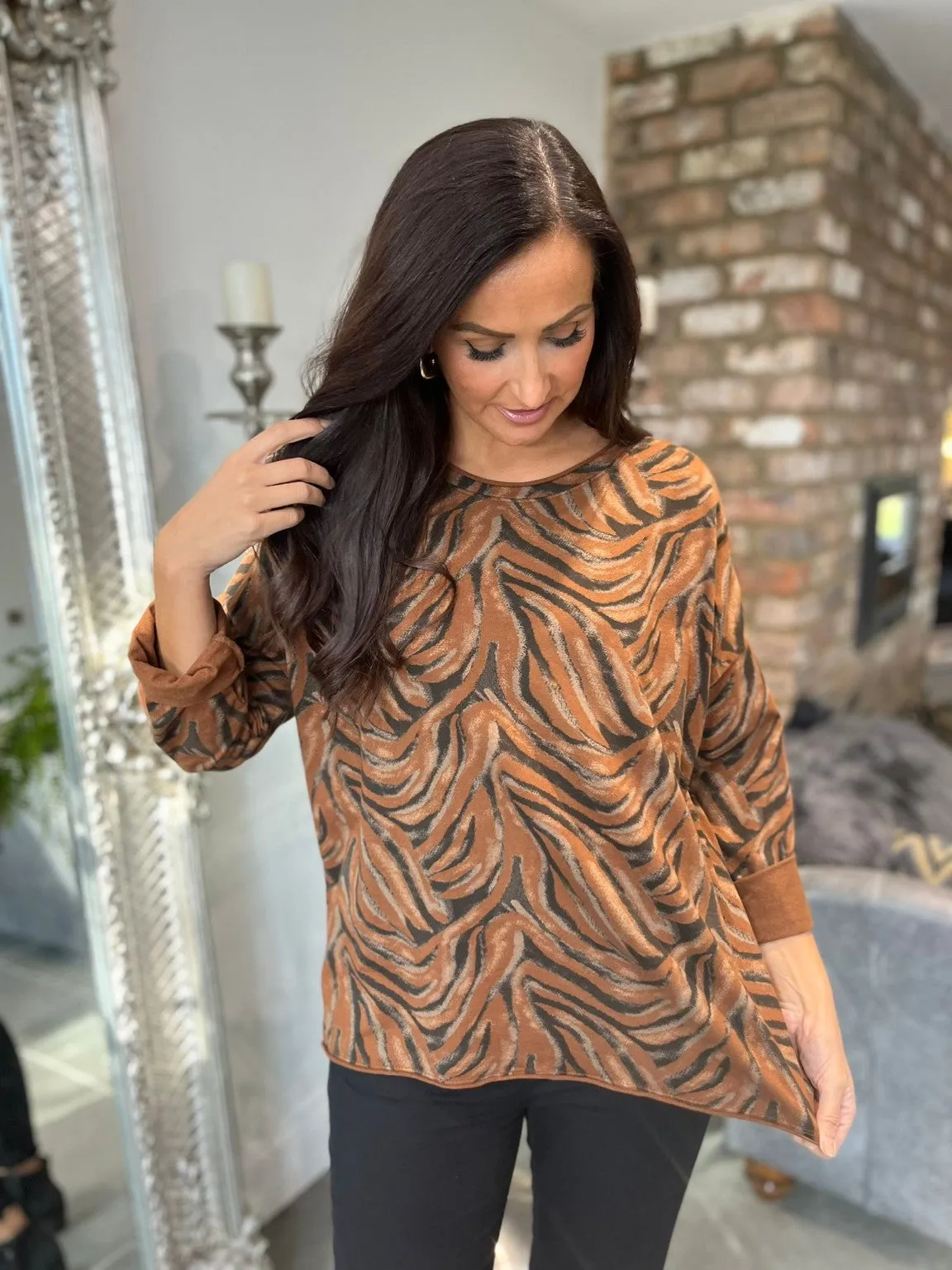 Miami Zebra Top with Sequin Shoulders