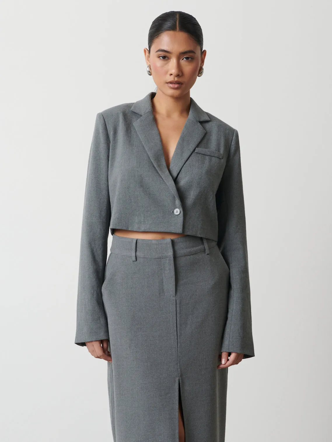 Miya Cropped Blazer - Grey Melange