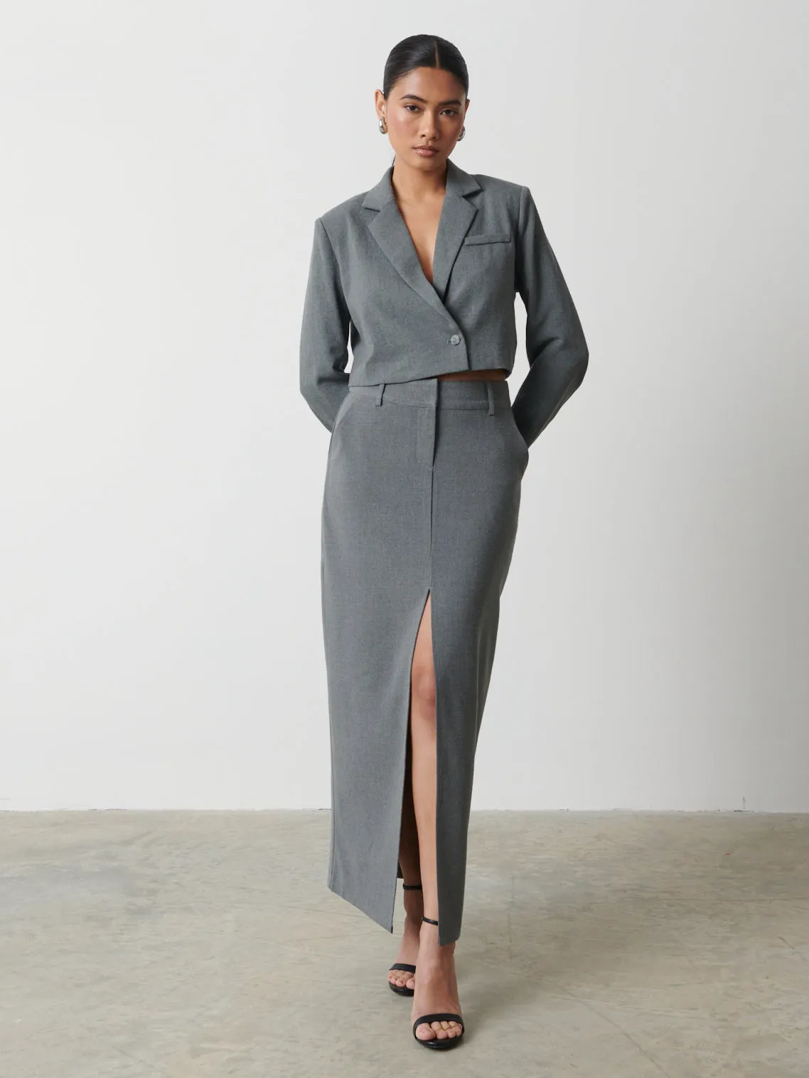 Miya Cropped Blazer - Grey Melange