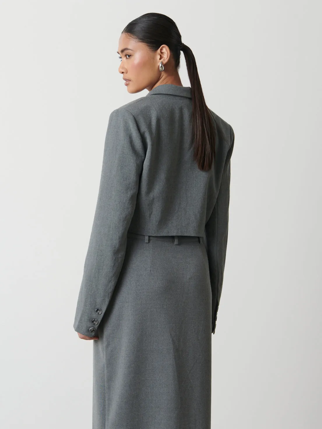 Miya Cropped Blazer - Grey Melange