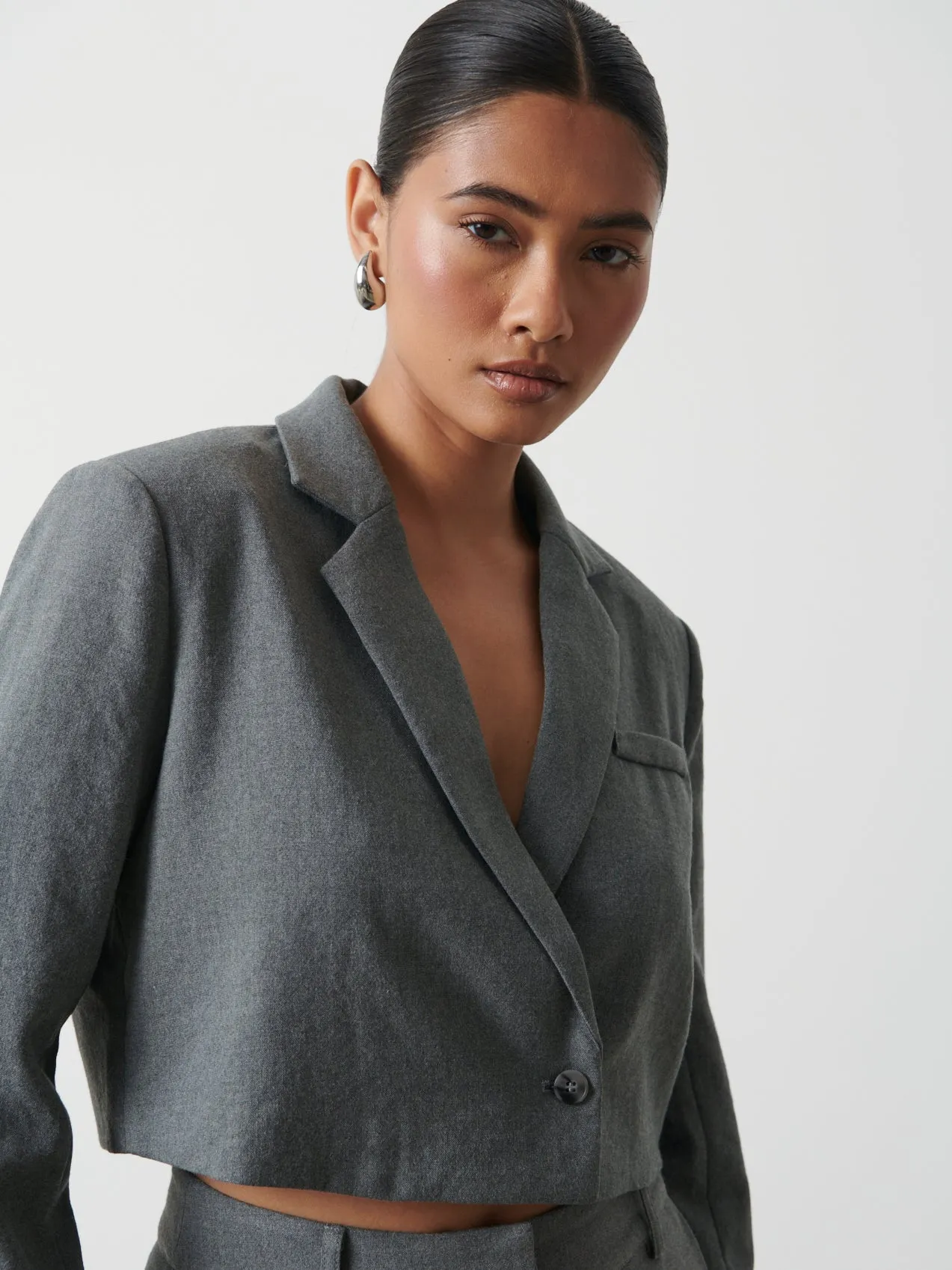 Miya Cropped Blazer - Grey Melange