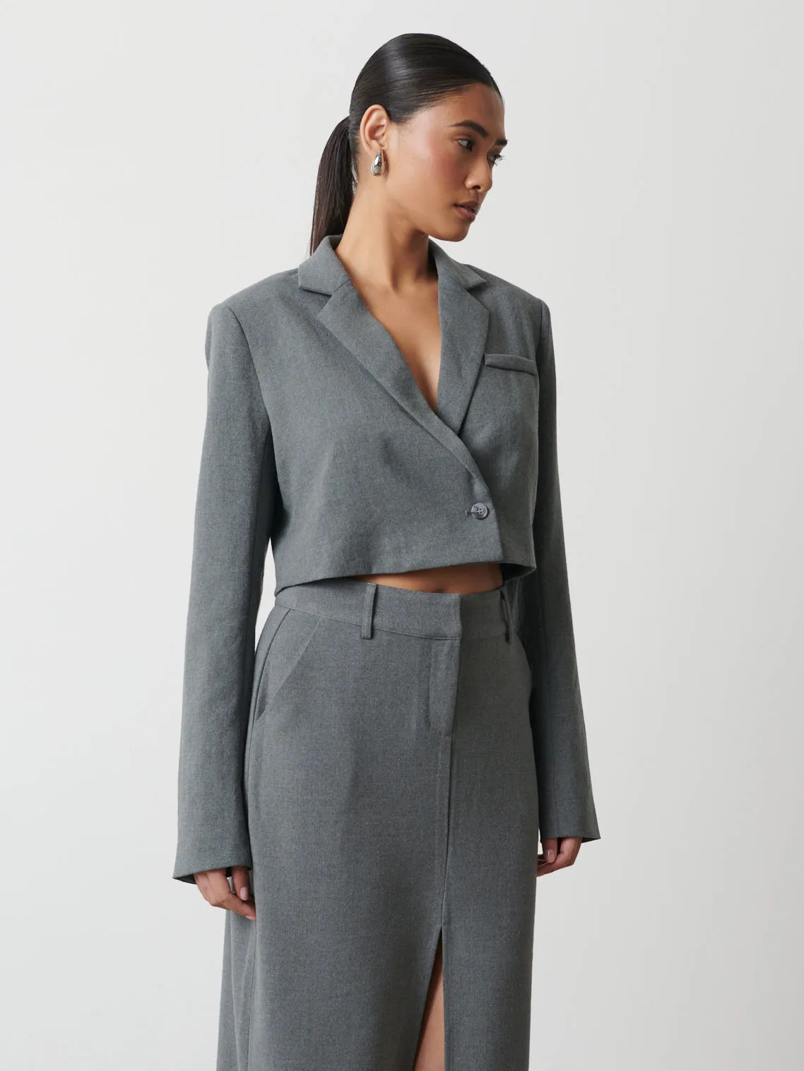 Miya Cropped Blazer - Grey Melange