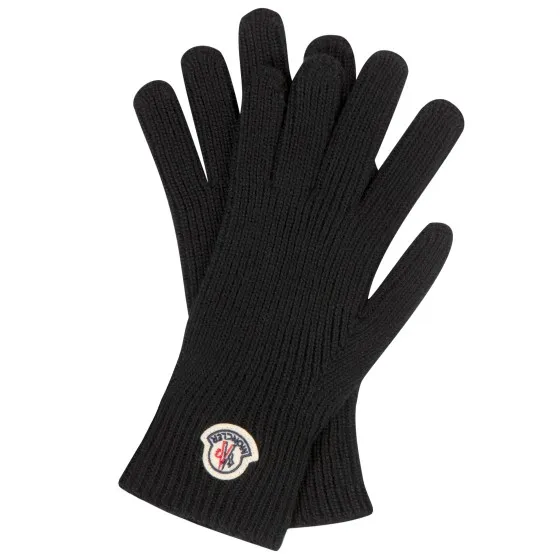 Moncler Black Knit Gloves with Classic Logo