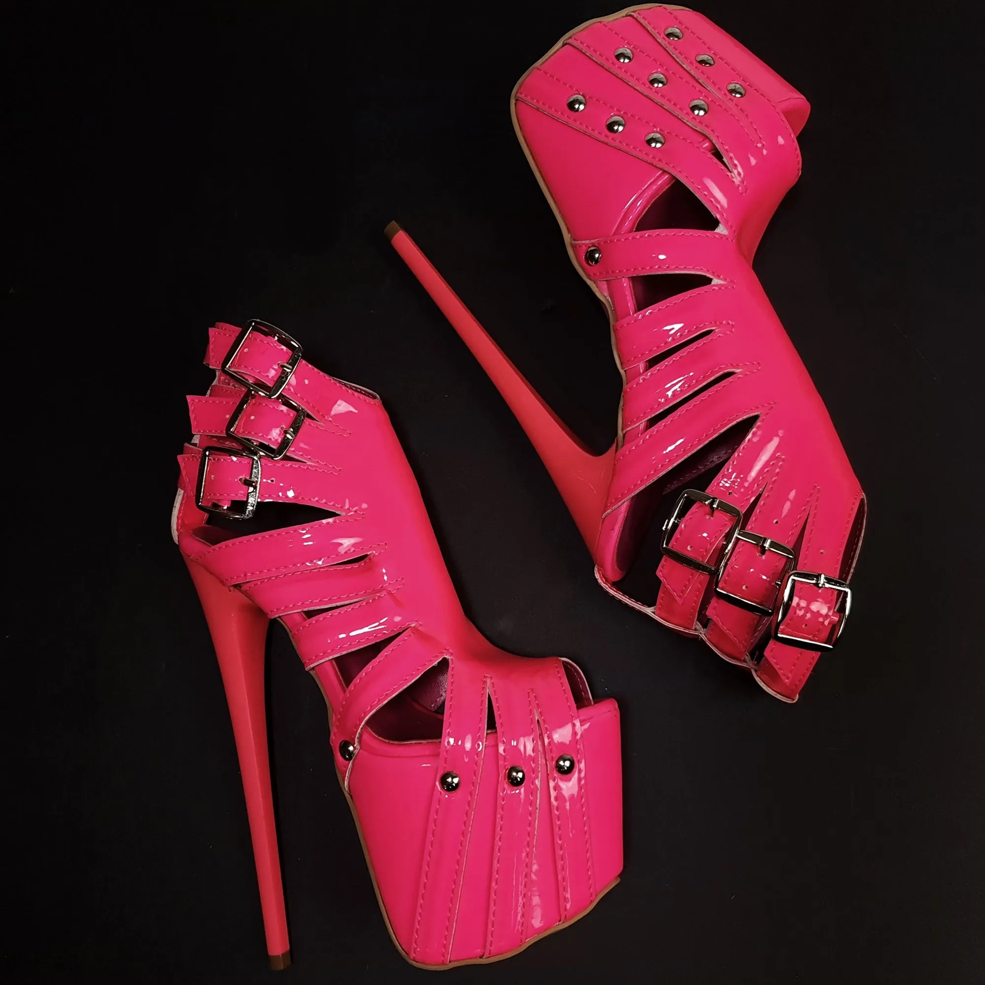 Multi Belted Pink Ankle Cut High Heels