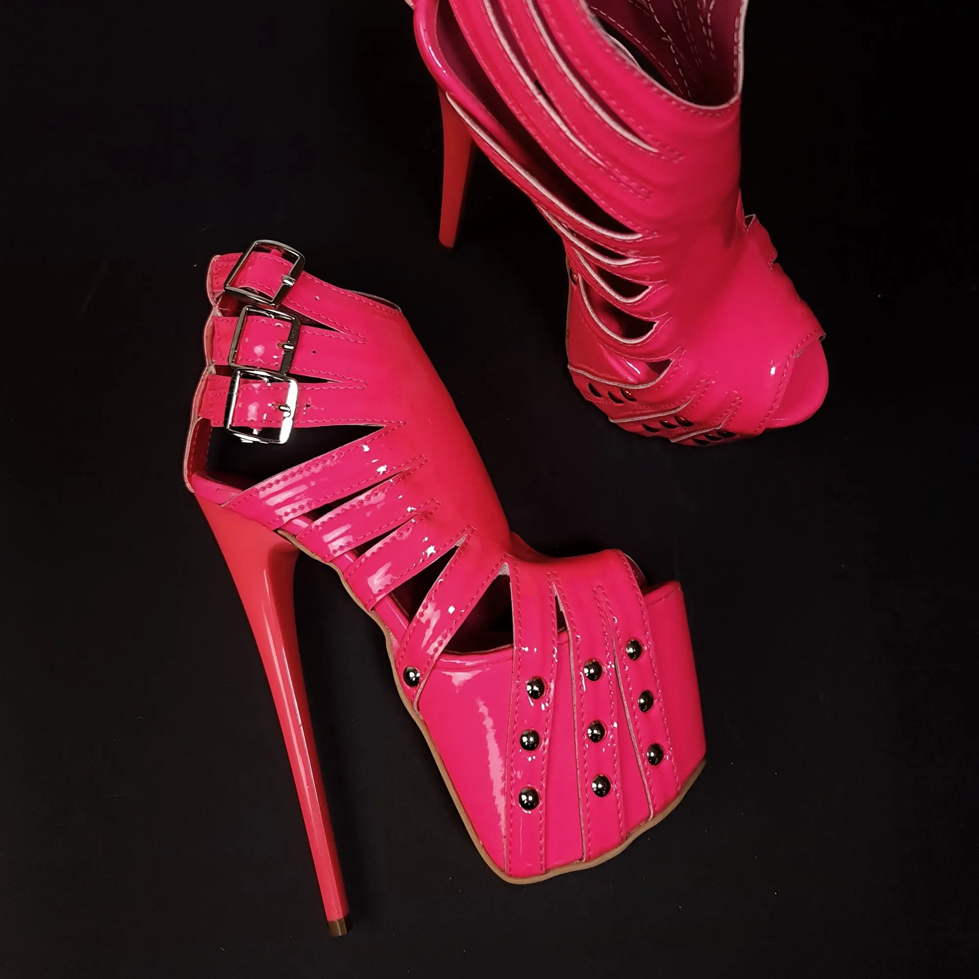 Multi Belted Pink Ankle Cut High Heels