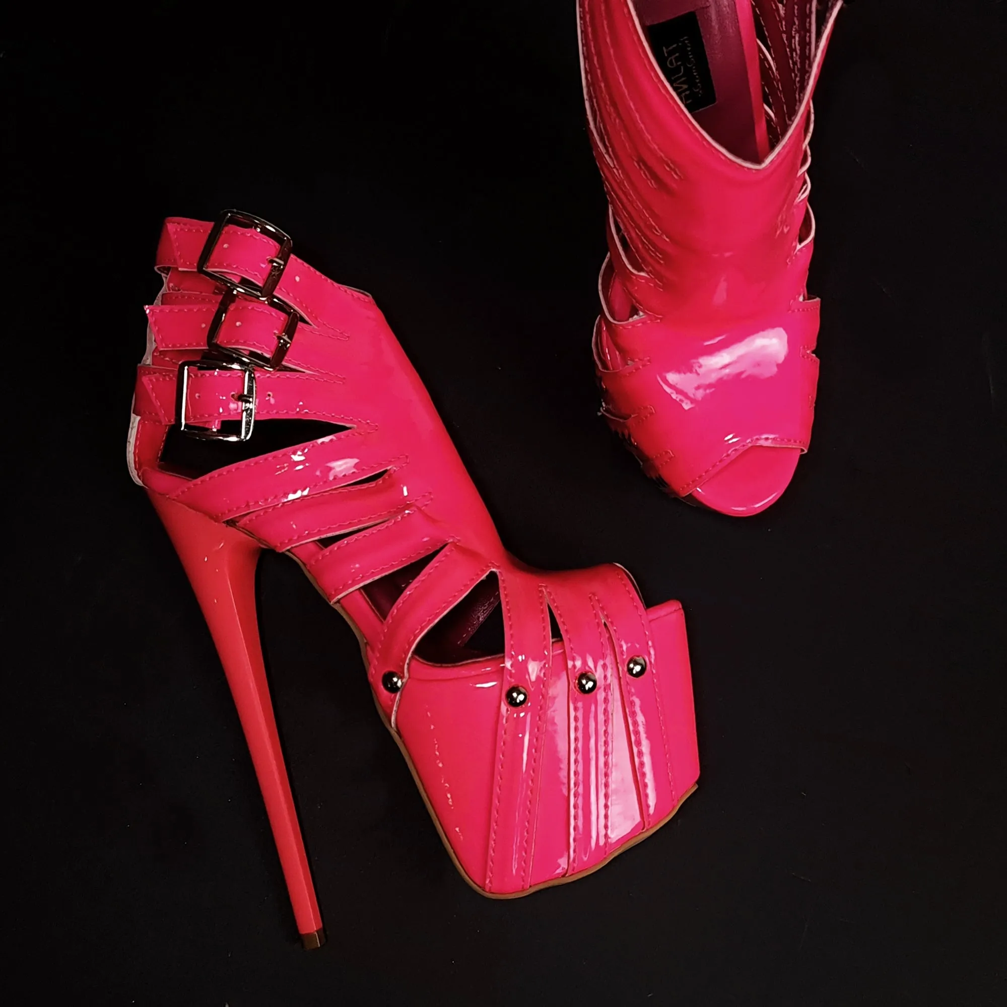 Multi Belted Pink Ankle Cut High Heels