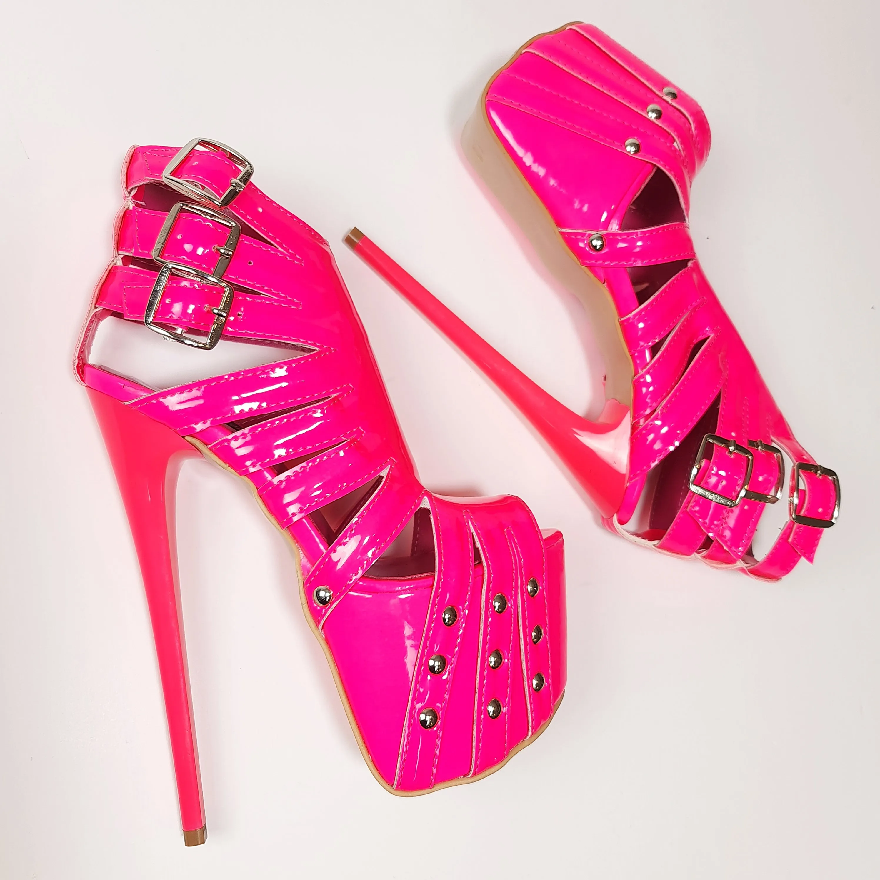 Multi Belted Pink Ankle Cut High Heels