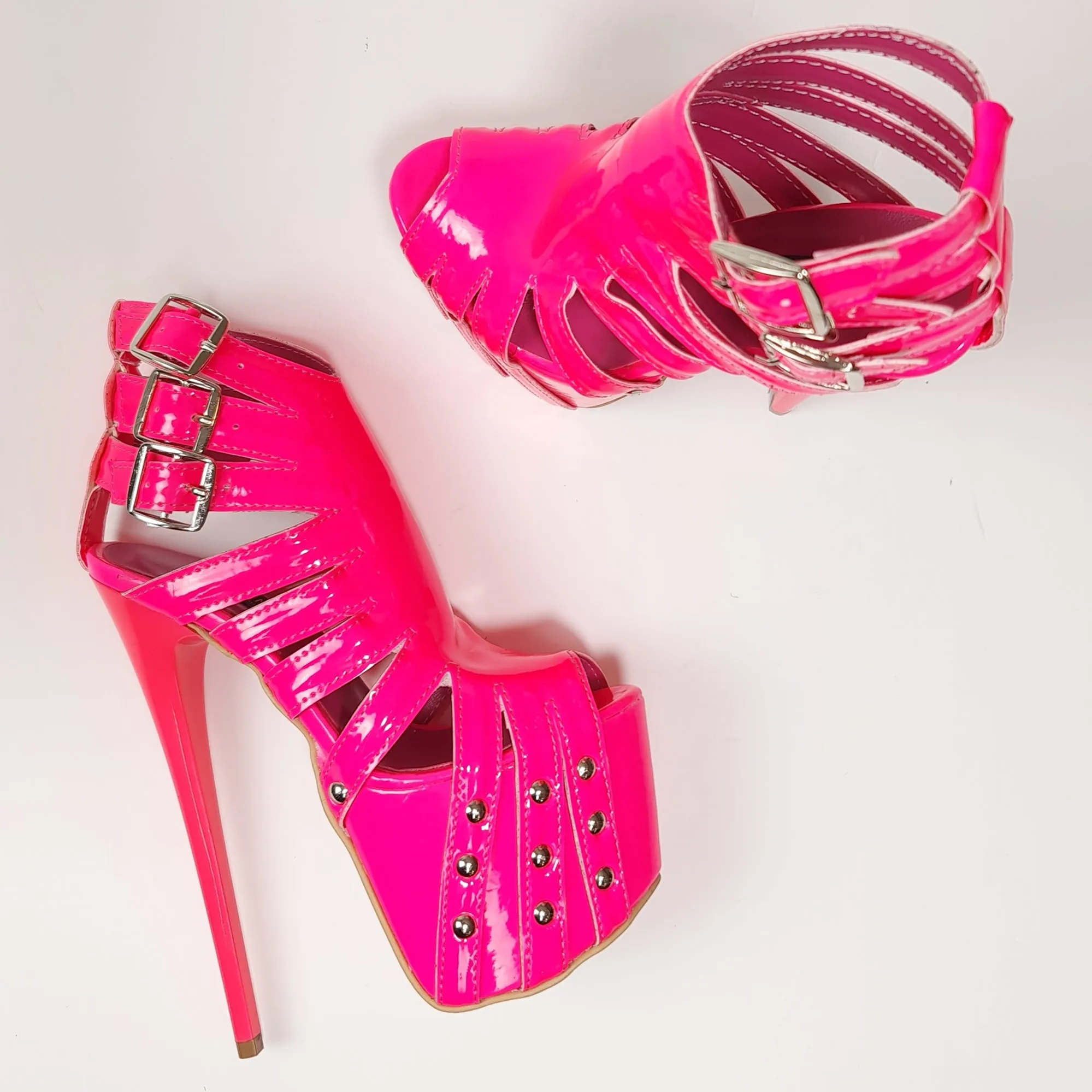 Multi Belted Pink Ankle Cut High Heels