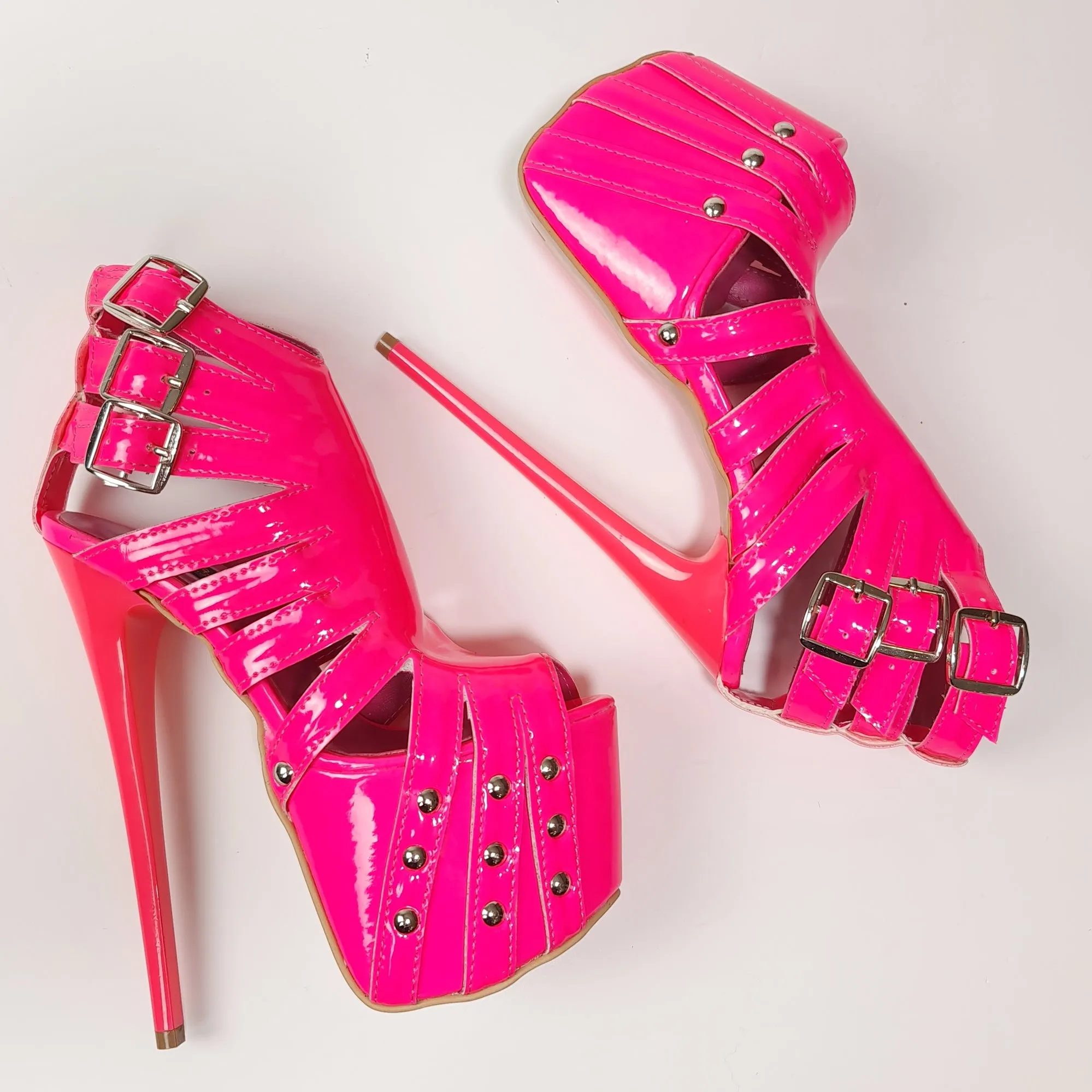 Multi Belted Pink Ankle Cut High Heels