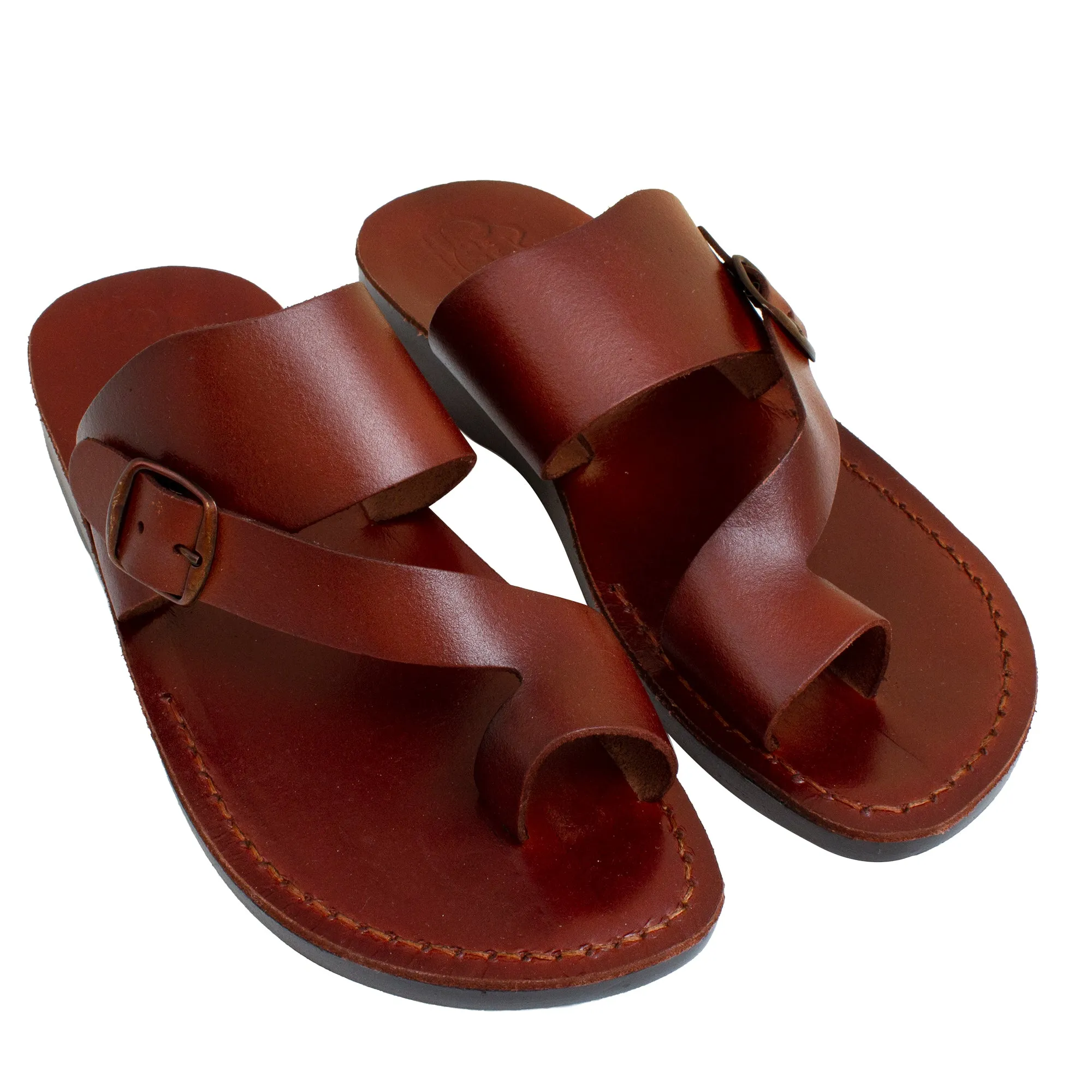 Natural Genuine Camel Leather Strap Flat Sandals for Men from Holy Land.