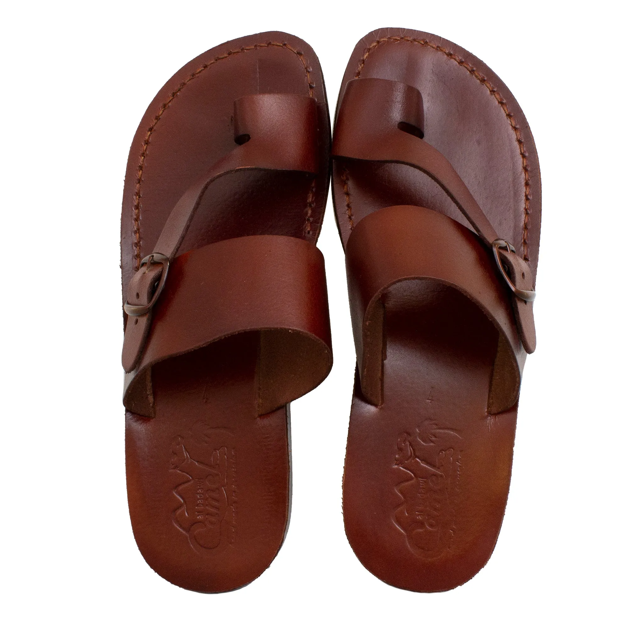 Natural Genuine Camel Leather Strap Flat Sandals for Men from Holy Land.