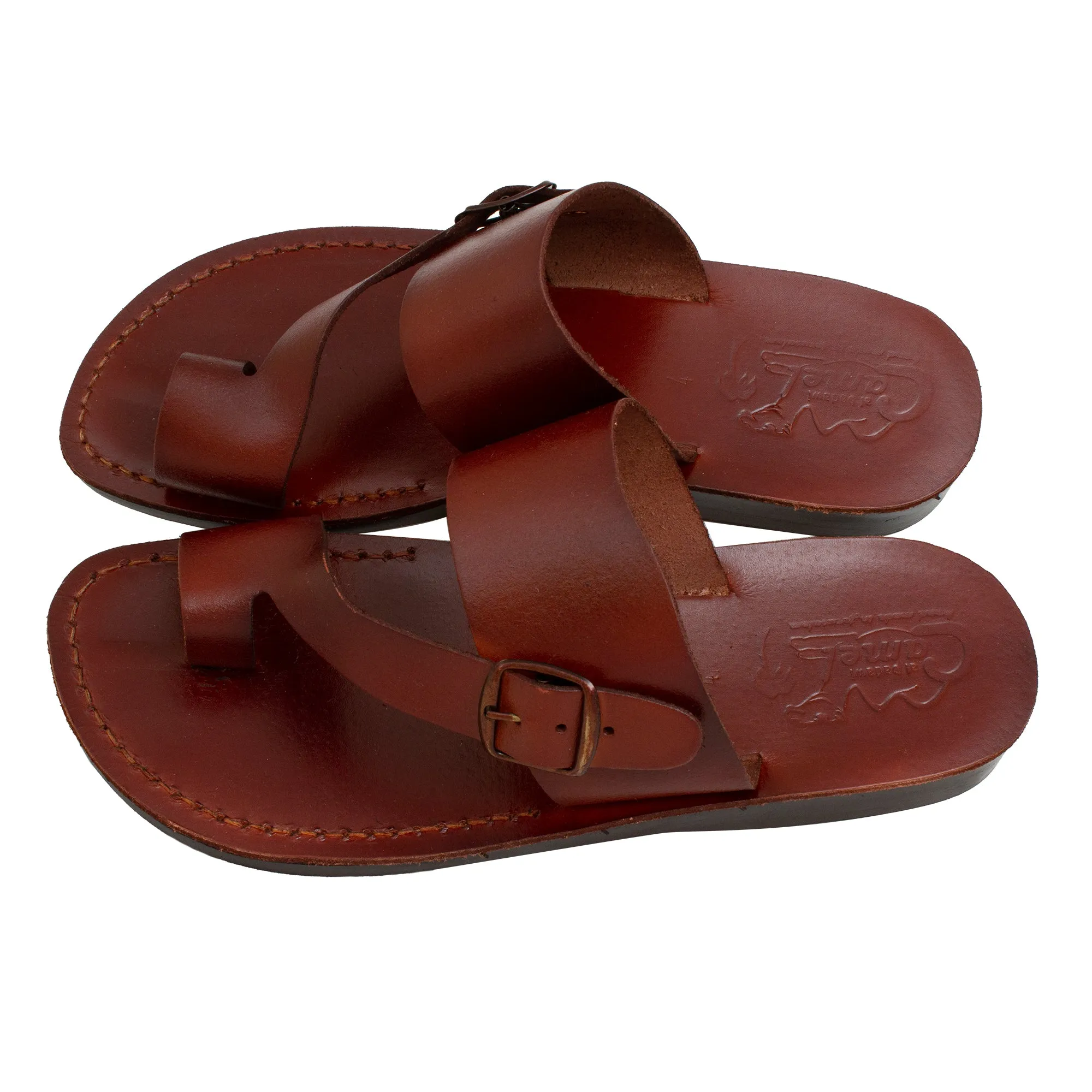 Natural Genuine Camel Leather Strap Flat Sandals for Men from Holy Land.