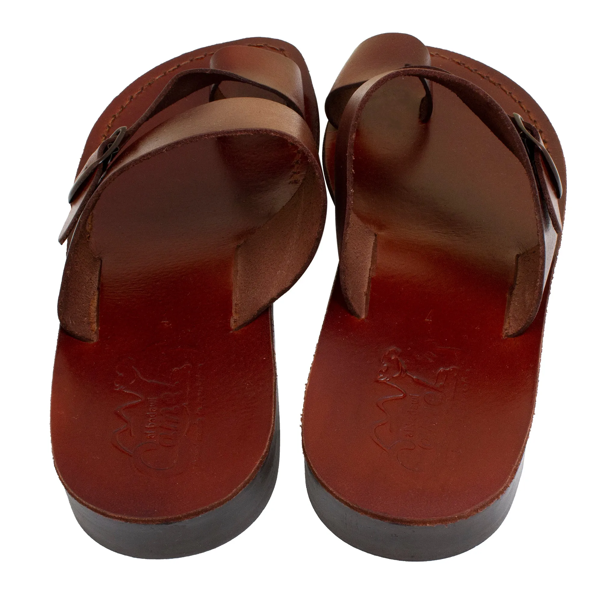 Natural Genuine Camel Leather Strap Flat Sandals for Men from Holy Land.