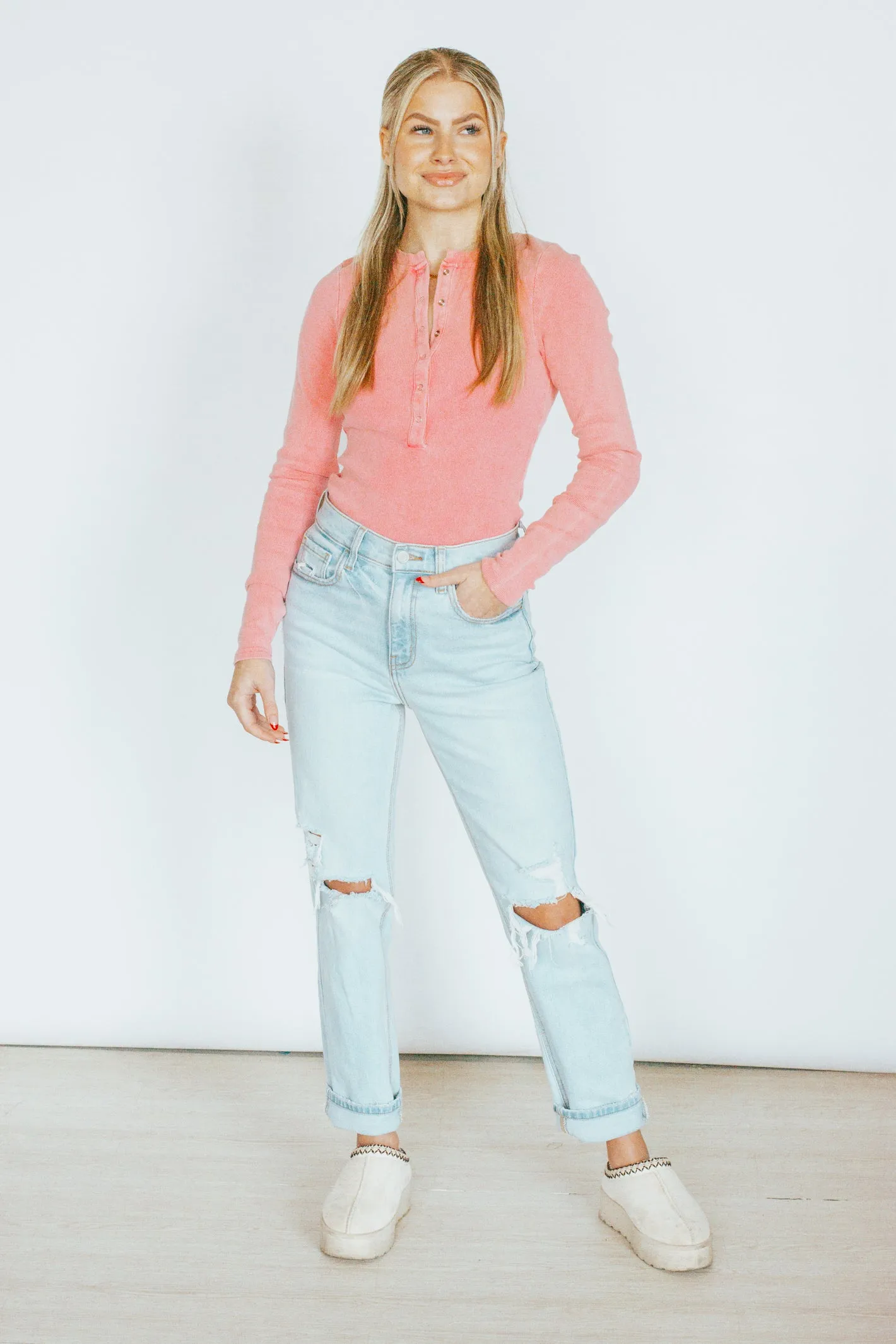 Never Doubt Pink Henley Bodysuit - Shop Now