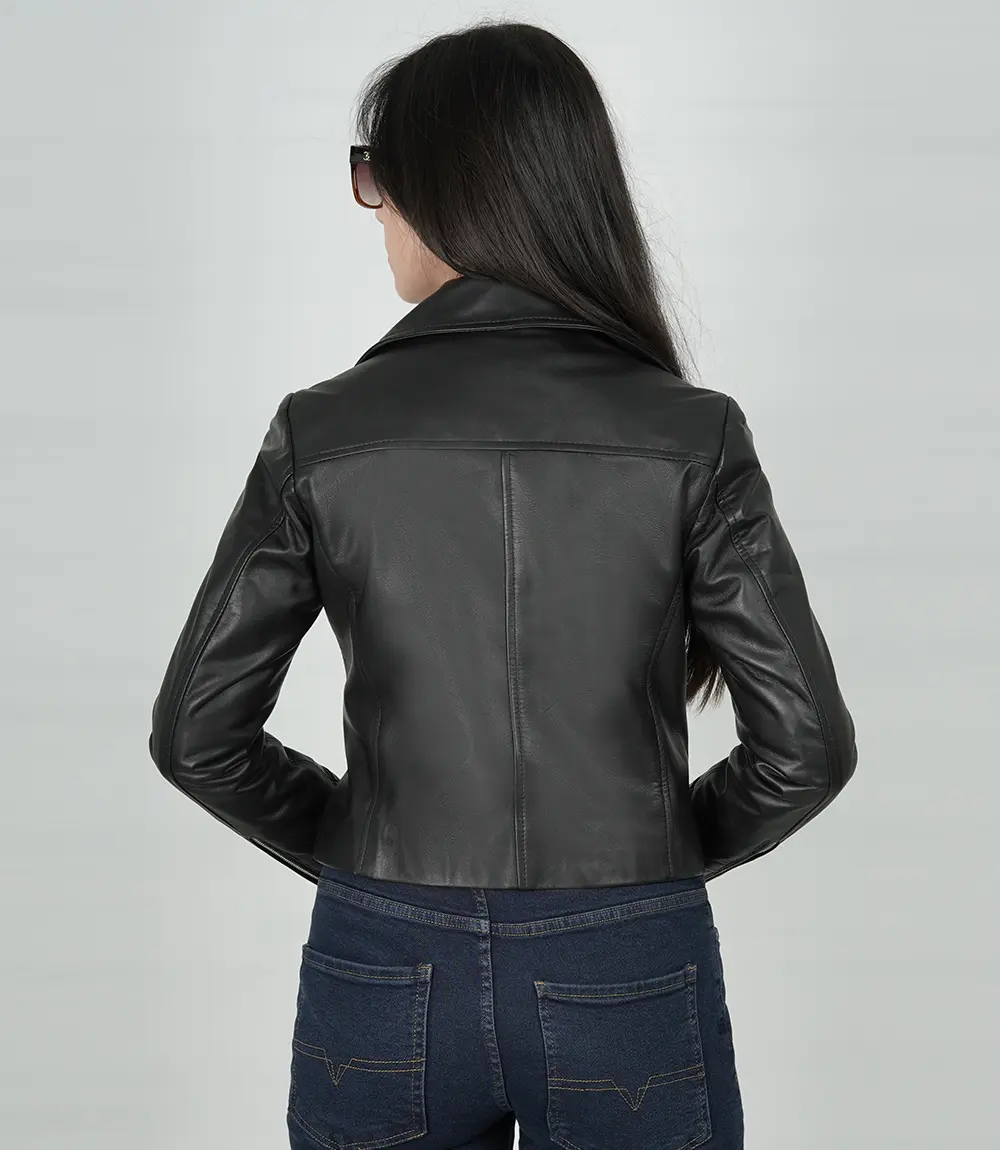 Ninfa Women Moto Style Relaxed Fit Real Leather Jacket