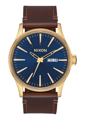 Nixon Sentry Watch - Leather Band Gold/Navy - Sunray Dial