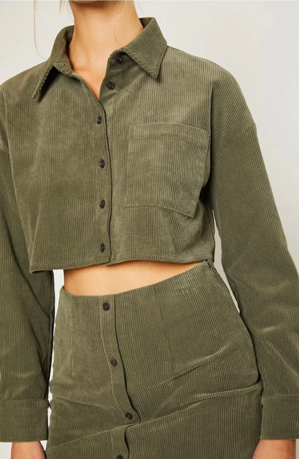 Olive Corduroy Crop Top