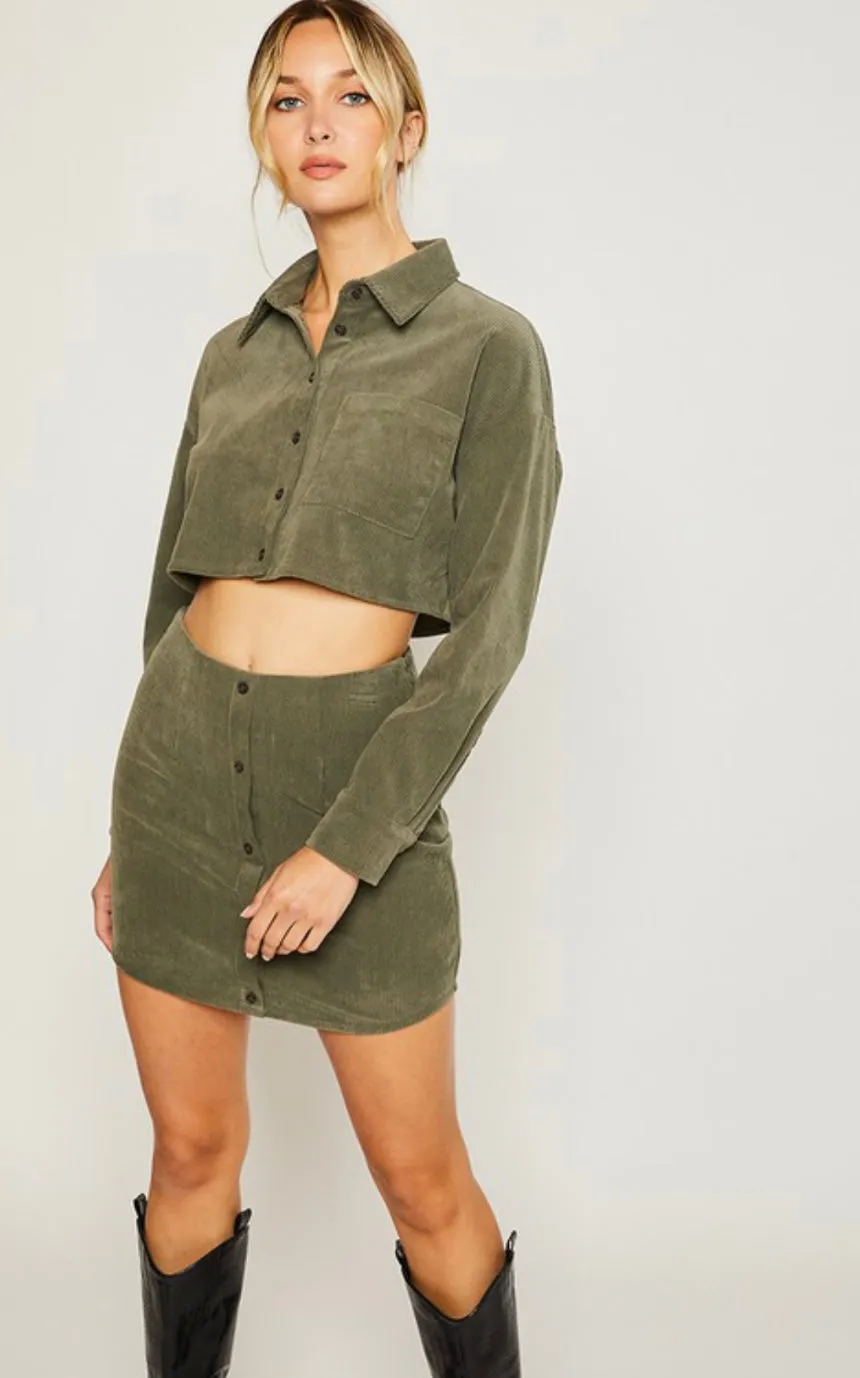 Olive Corduroy Crop Top