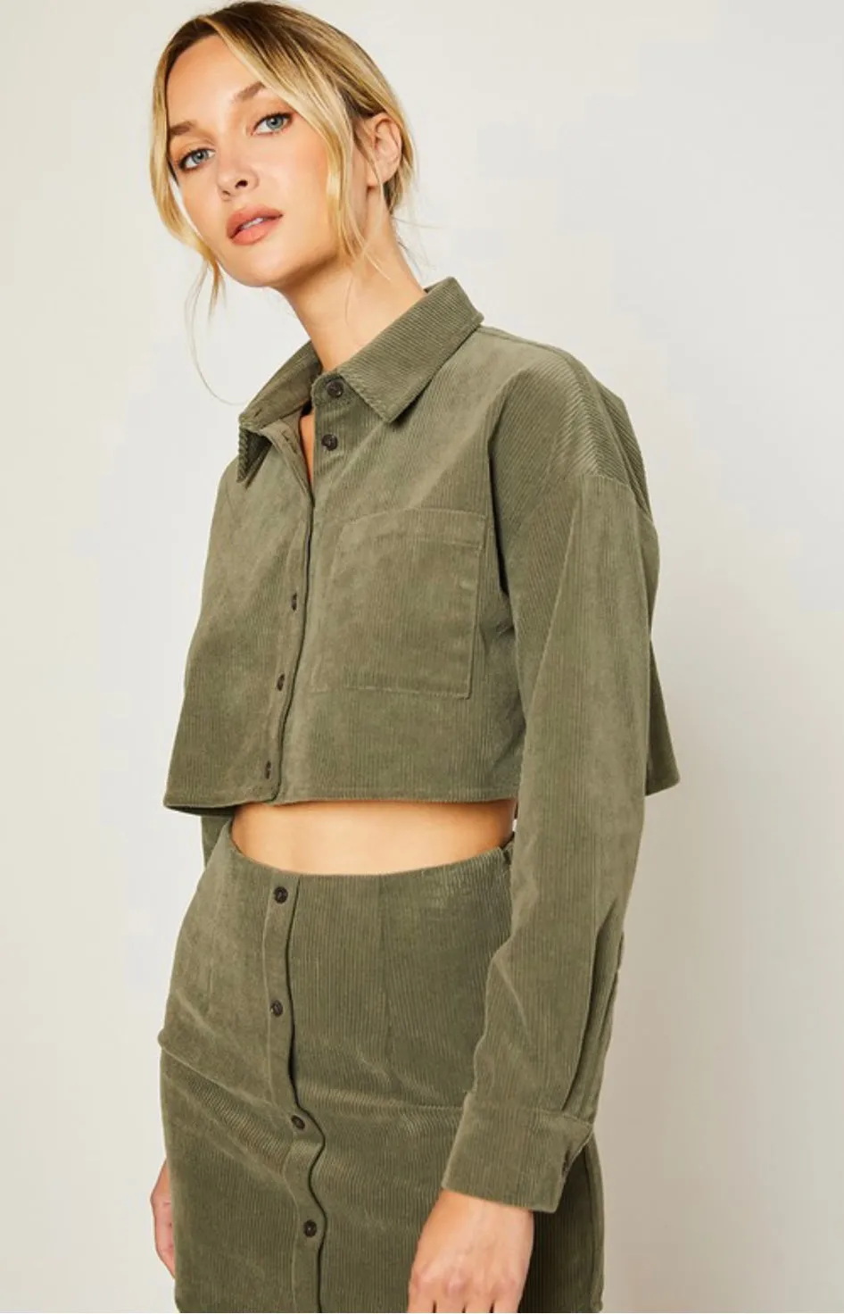 Olive Corduroy Crop Top