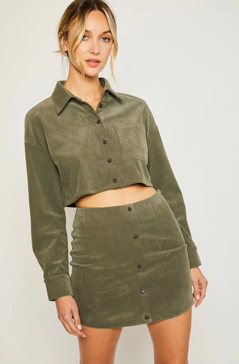 Olive Corduroy Crop Top