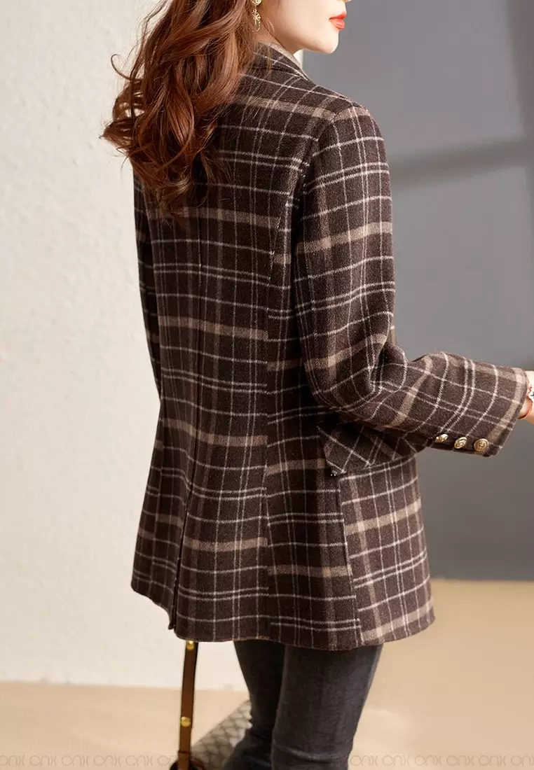 ONX.HK Strong Check Wool Blend Wool Coat