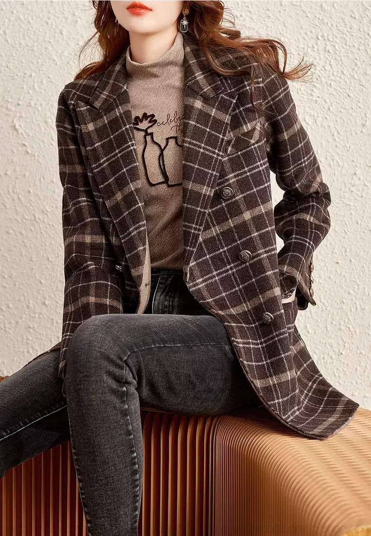 ONX.HK Strong Check Wool Blend Wool Coat