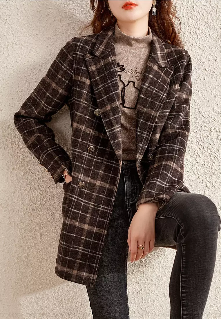 ONX.HK Strong Check Wool Blend Wool Coat