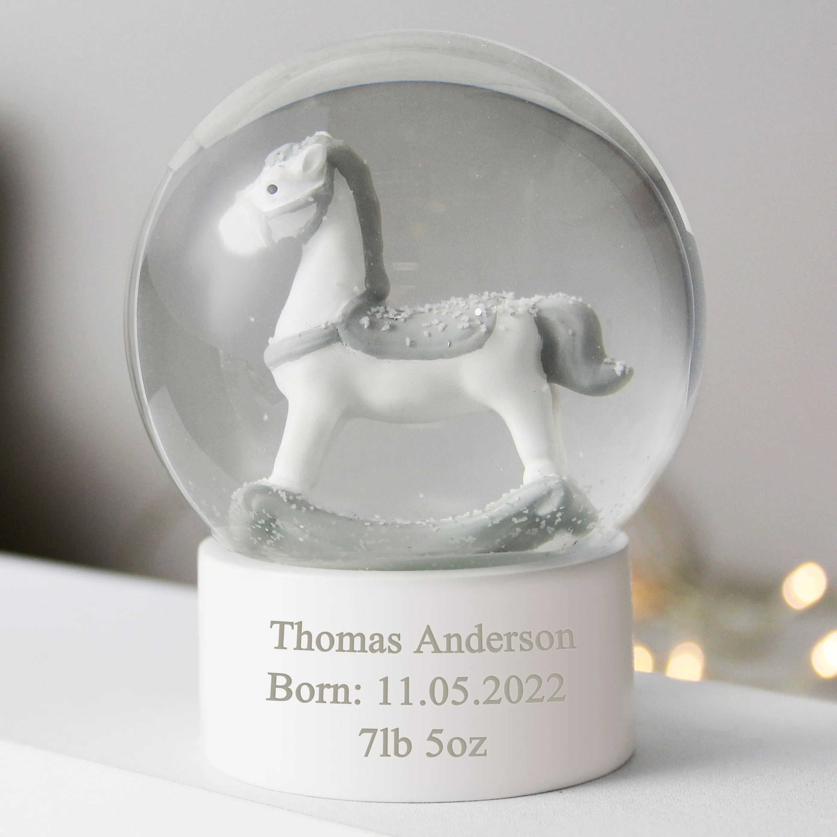 Personalised Rocking Horse Snow Globe with Glitter and Free Custom Text