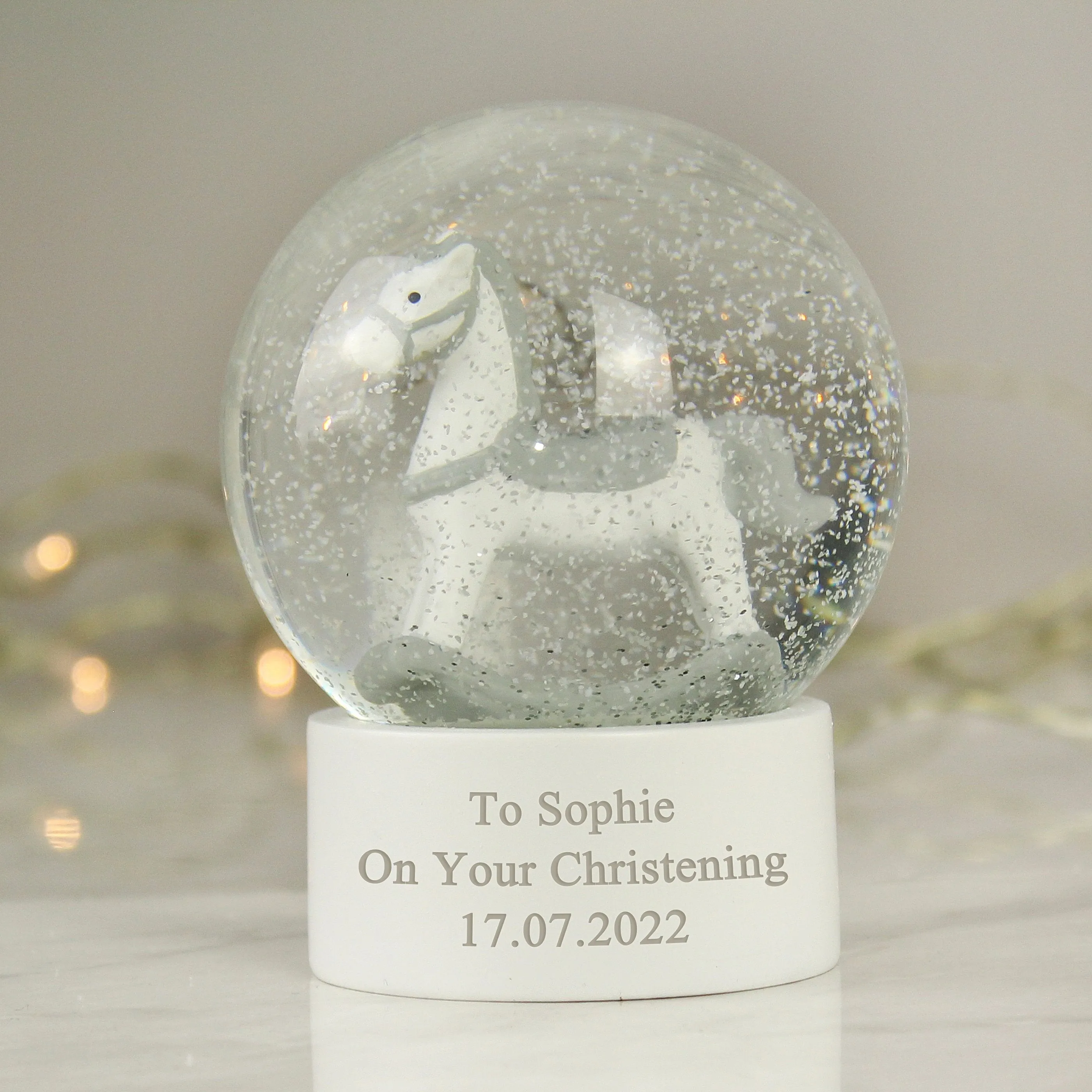 Personalised Rocking Horse Snow Globe with Glitter and Free Custom Text