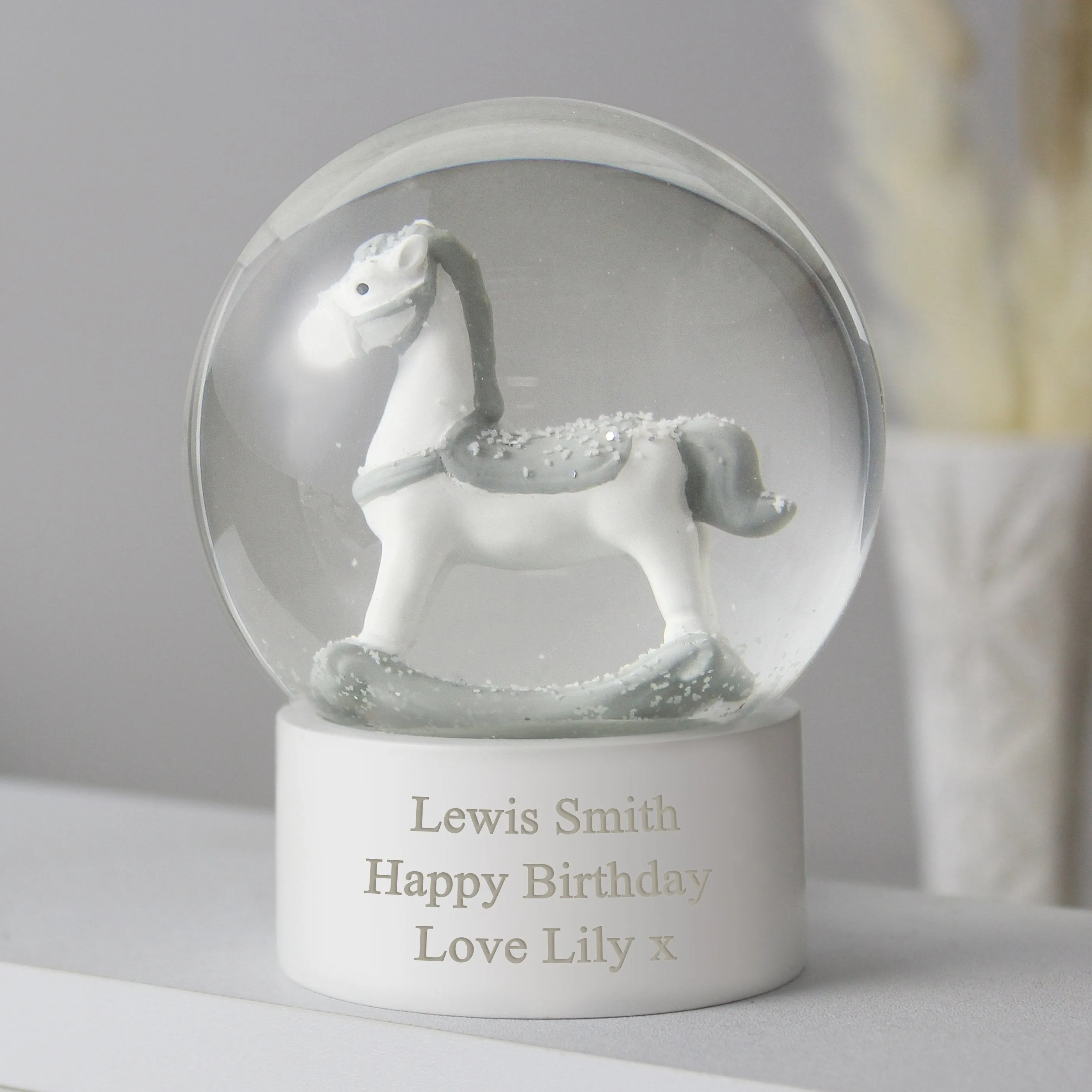 Personalised Rocking Horse Snow Globe with Glitter and Free Custom Text