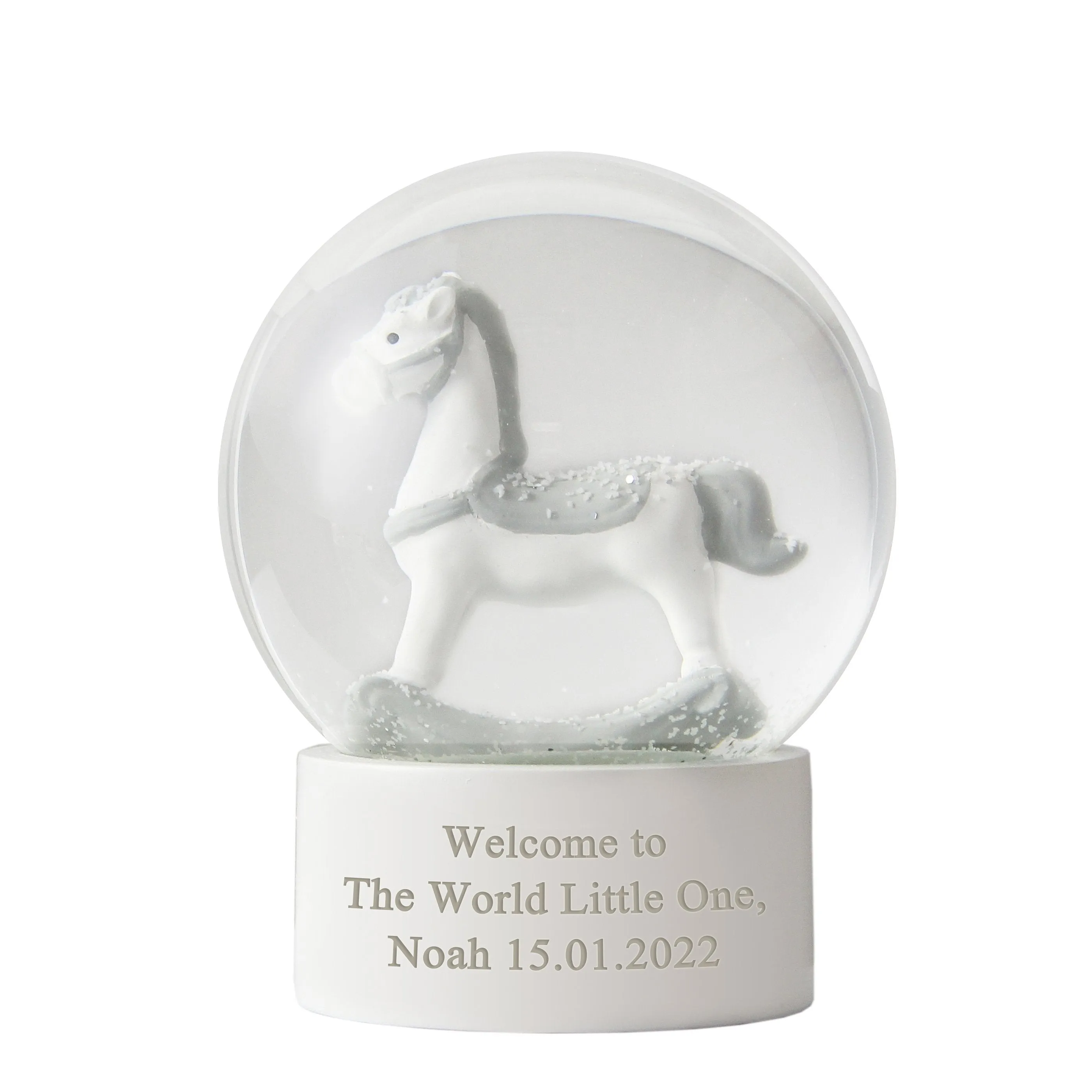 Personalised Rocking Horse Snow Globe with Glitter and Free Custom Text