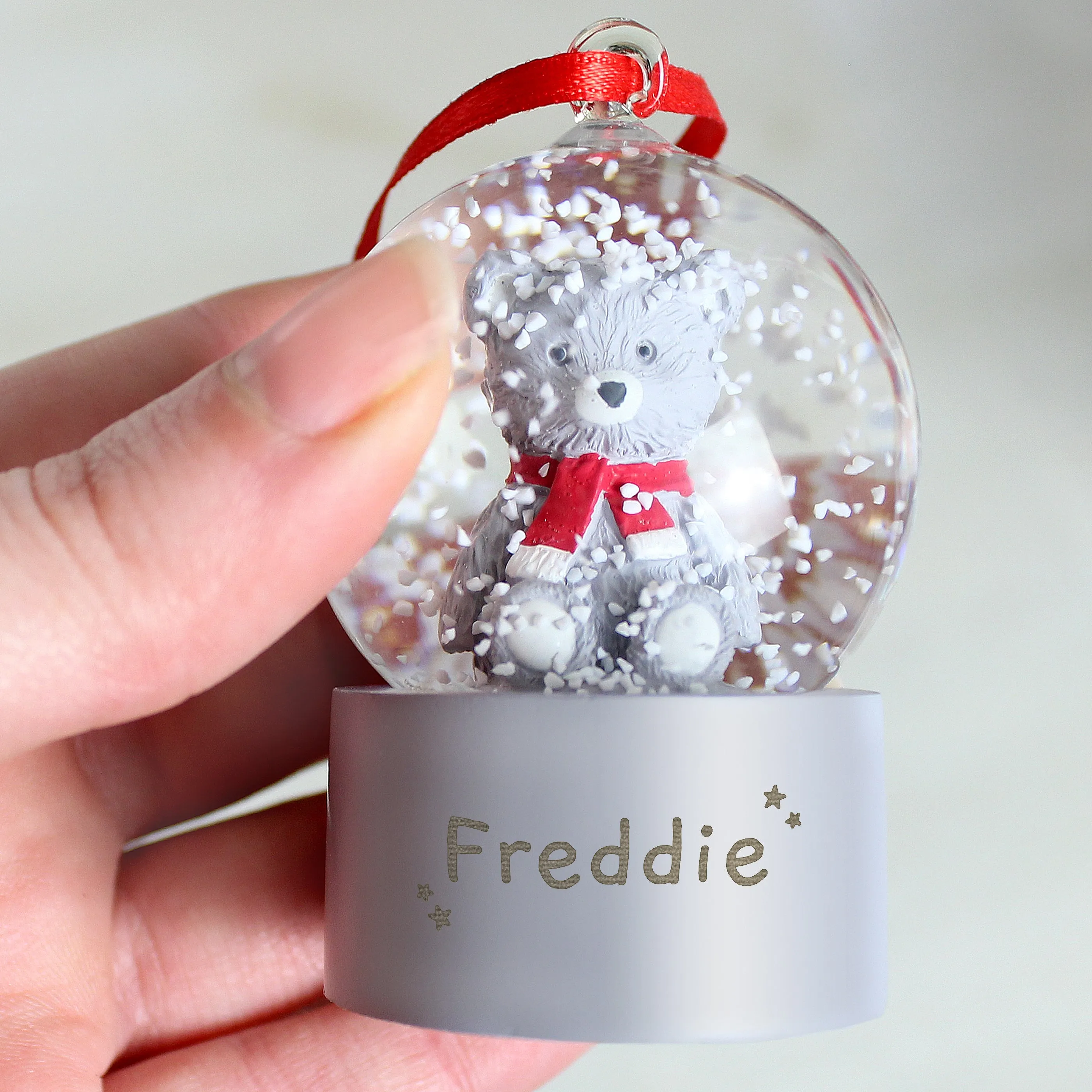 Personalized Name Teddy Bear Glitter Snow Globe Tree Ornament