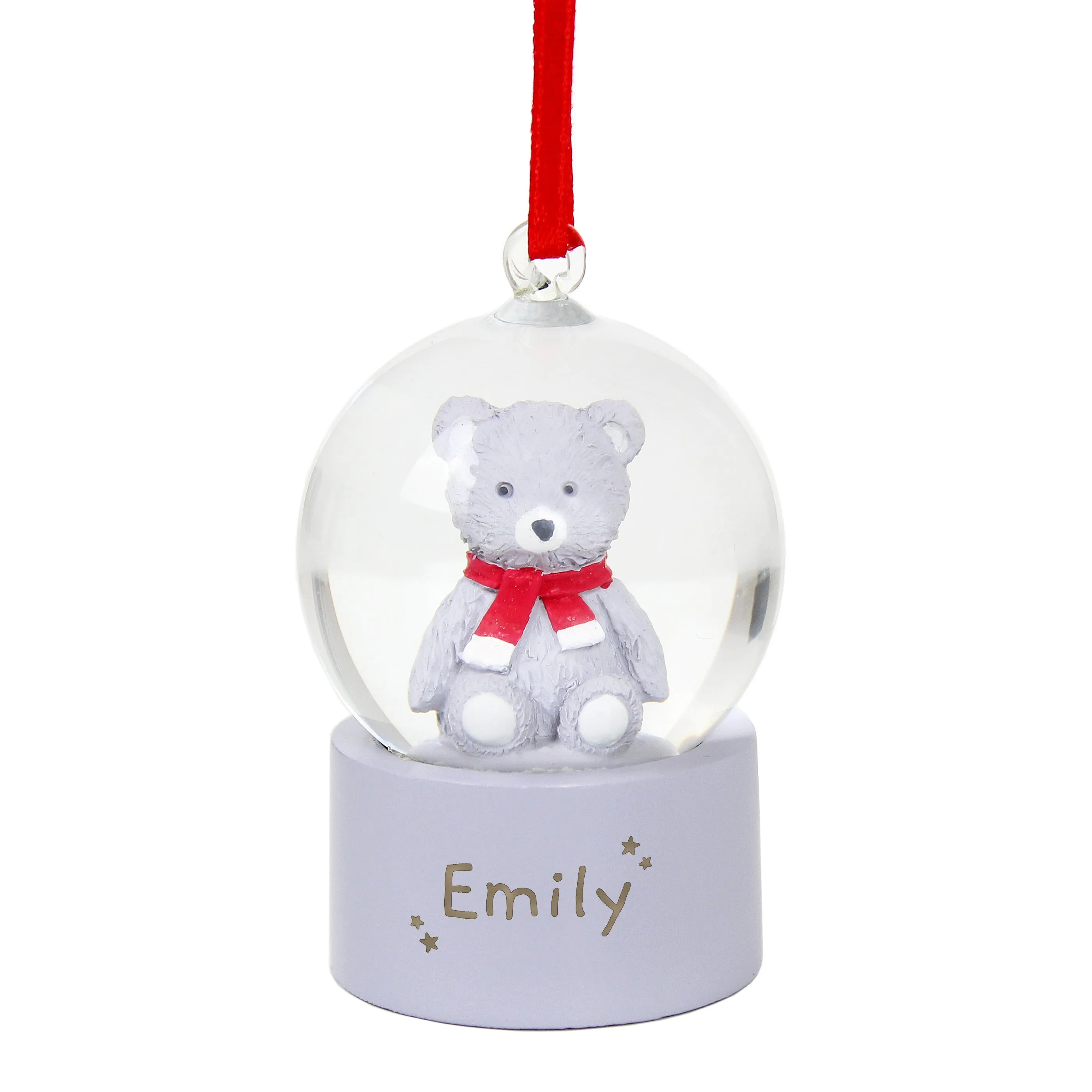 Personalized Name Teddy Bear Glitter Snow Globe Tree Ornament